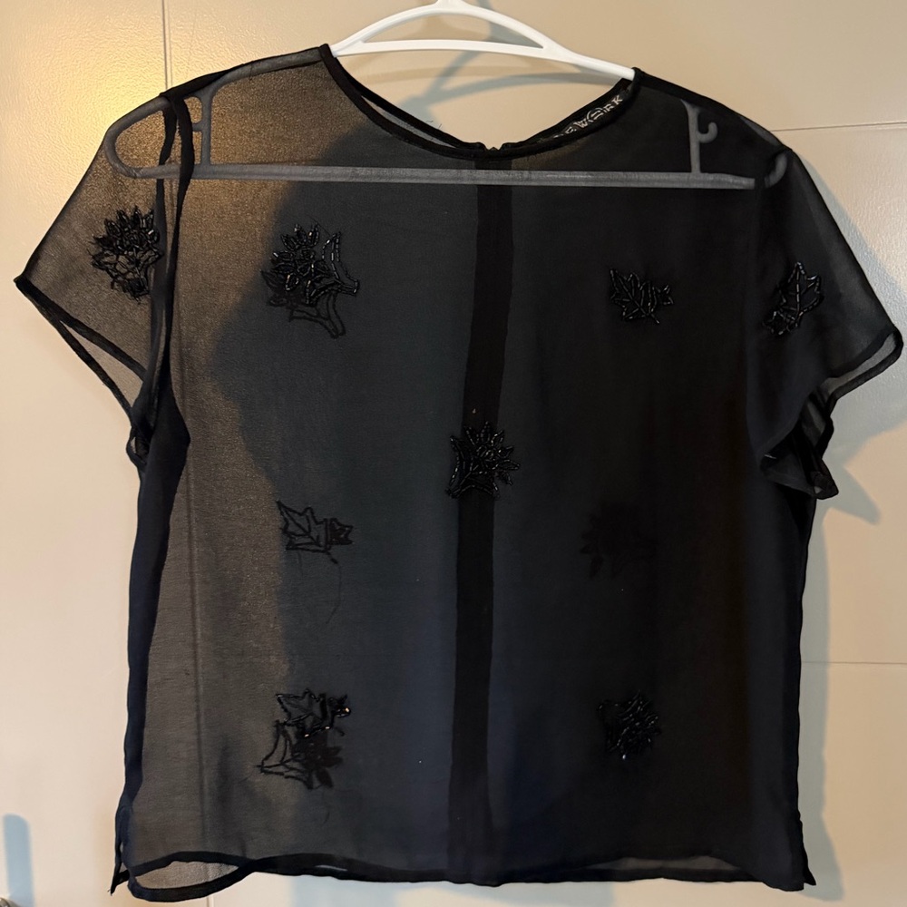 VINTAGE Elegant Black Sheer Top Beaded Flowers